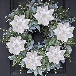 GREENTIME 12 Pcs Glitter Poinsettia 5.5" Artificial