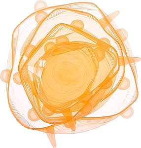HG HGROPE Stretch BPA Free Reusable 6 Pack Silicon Lids Overs Food, Orange.