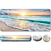 Keyboard Wrist Rest + Mouse Pad with Wrist Support + Desk Mat + Coaster 4 in 1 Set, XXL Large Gaming Mousepad Cute Ergonomic Mouse Pads for Desk Computer Laptop Office Decor-Beach