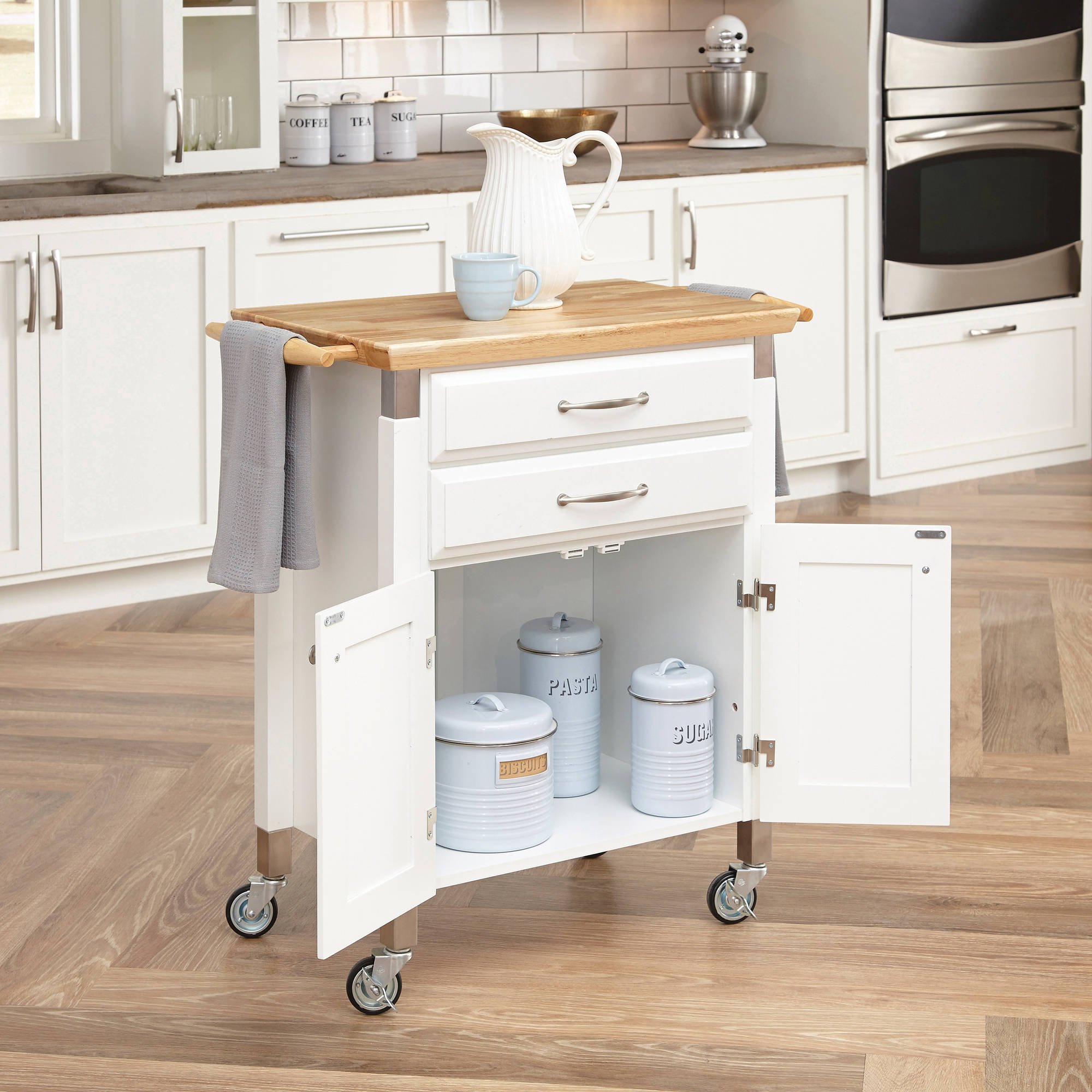 Gourmet Rolling Prep Serve Kitchen Cart Home Styles White