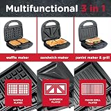 SensioHome 3 in 1 Waffle Maker Panini Press & Grill with Non Stick Plates view 2