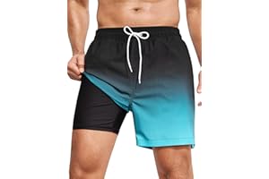 SILKWORLD Men's Swim Trunks Quick Dry Bathing Suits 6 Inch Swimming Shorts with Compression Liner and Zipper Pockets