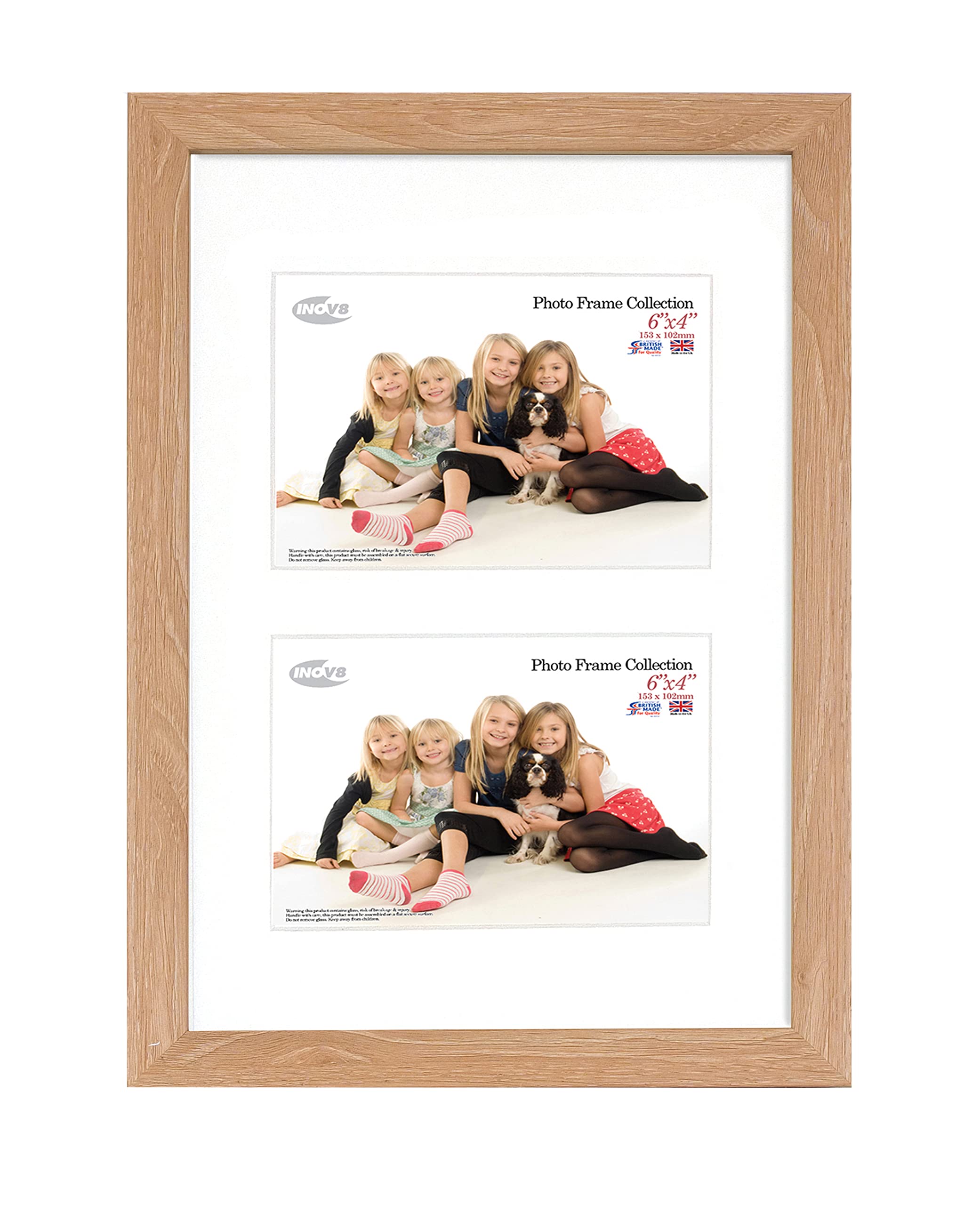 Inov8 British Made Dual Picture/Photo Frame to fit 12x8 Inch with Two 6x4 Inch Inserts 12"x8" (30.48cm x 20.32cm) (Dual Apperture 2 x 6"x4") with Lime Oak Wood Effect Frame