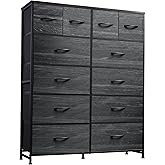 WLIVE Tall Dresser for Bedroom with 12 Drawers, Dressers & Chests of Drawers, Fabric Dresser for Closet, Living Room, Storage Dressers with Storage Drawers, Wood Top, Charcoal Black Wood Grain Print