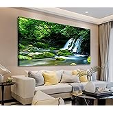 Waterfall Canvas Wall Art Living Room Decoration Large Nature Picture Artwork Modern Wall Art Landscape Green Forest for Kitchen Office Wall Decor Home Decorations Framed Ready to Hang 20" x 40"