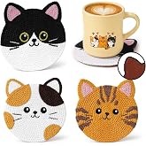Slohif Cute Woven Drink Coasters Funny Gifts for Home Desk Coffee Table-Creative Cat Face Crochet Decor Gift Office Cup Coaster Accessories for Women Family (3pcs)