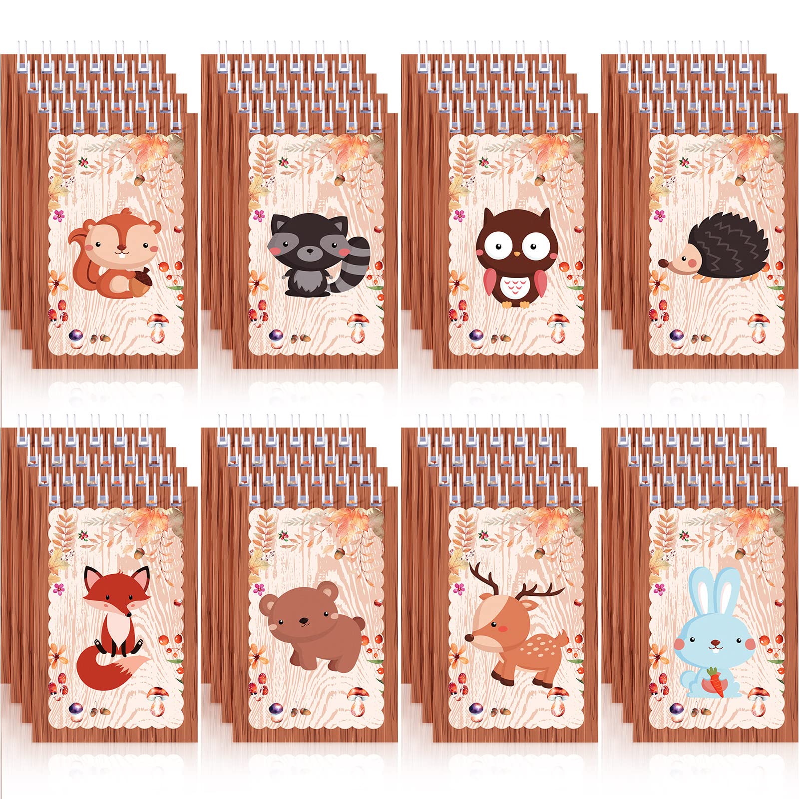32 Pieces Mini Notebooks for Kids Woodland Party Favors, Woodland Animal Mini Notepads Forest Animals Spiral Notebook Owl Raccoon Squirrel Rabbit Decor for Kids Classroom (Lovely Style)