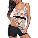 Zando Plus Size Tankini Swimsuits for Women Swim Suits for Women 2025 Two Piece Swimsuit Womens Tankini Bathing Suits Tummy Control Bathing Suit Top with Shorts Orange Floret 16-18