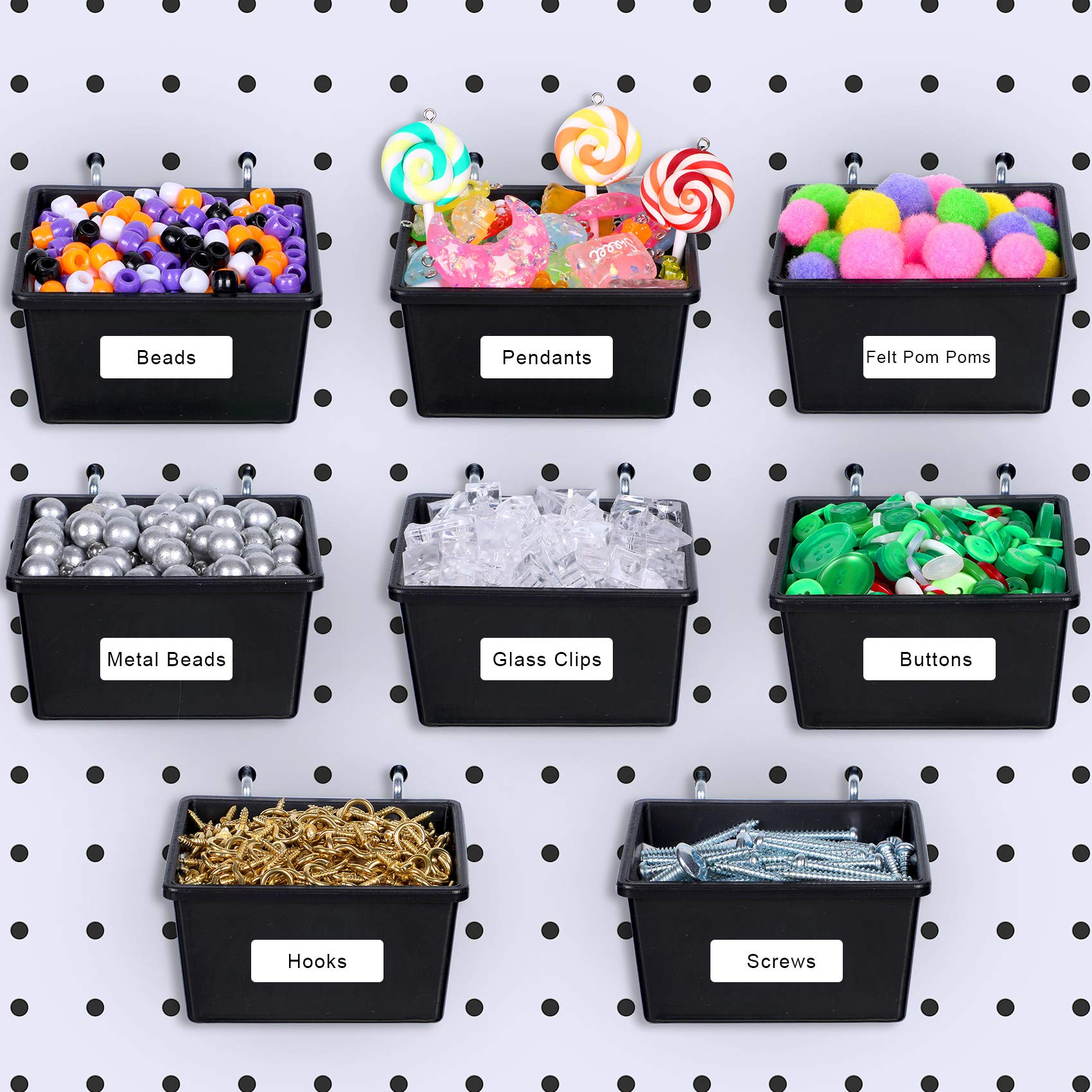 Buy Pegboard Bins with Hooks and Labels, Pegboard Bins Kit DIY Pegboard