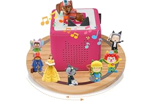 Gieanoo for TonieBox 2/1 Tonies Shelf Magnetic,Tonie Storage Shelf for 360° Round Turntable Pine Wood Tonies Box Display Shelf for 10-20 Characters for Kids Play Room(Natural)