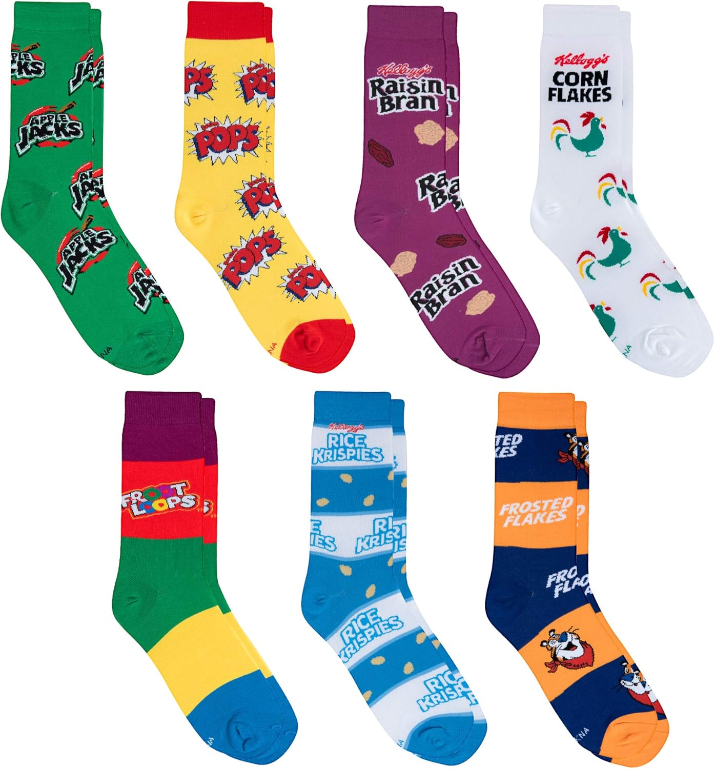 Crazy Socks, Unisex, Food, 7 Pack Breakfast, Crew Socks, Novelty Fun