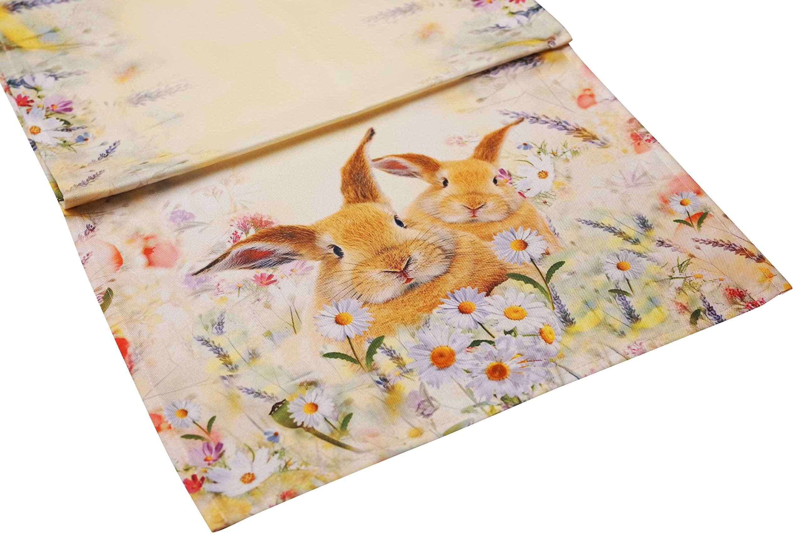 khevga Spring Easter Table Runner with Easter Motif 40 x 140 cm Yellow with Easter Bunny