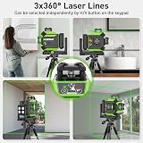 Huepar 3D Laser Level Green 360° Self-Leveling 12 Lines Rechargeable Li-ion view 3