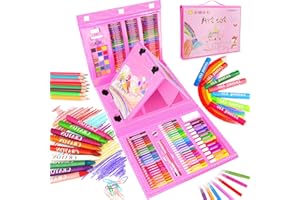 TANMIT 241 PCS Art Supplies, Drawing Art Kit for Girls Boys Teens, Artist Beginners Craft Set with Trifold Easel, Sketch Pad, Coloring Book, Pastels, Crayons, Pencils(Pink)
