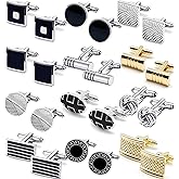 SROBENZ 12 Pairs Cufflinks for Men Classic Tone Cuff Links Silver Black Striped Disc Square Rectangle Cuff Links Shirt Suit Men’s Cufflinks For Wedding Groom Business Elegant Gift