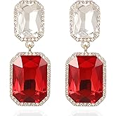 VANGETIMI Vintage Rhinestone Statement Earrings Fancy Big Crystal Rectangle Drop Dangle Earrings Evening Prom Pageant Jewelry Earrings for Women