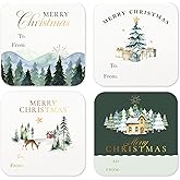 Mobiusea Creation Pine Tree Themed Christmas Gift Tags | 60pcs I 2x2 inch | Gold Foil Christmas Tags to and from Stickers for Gifts, Presents, Treat Bags, and Holiday Labels Decorations