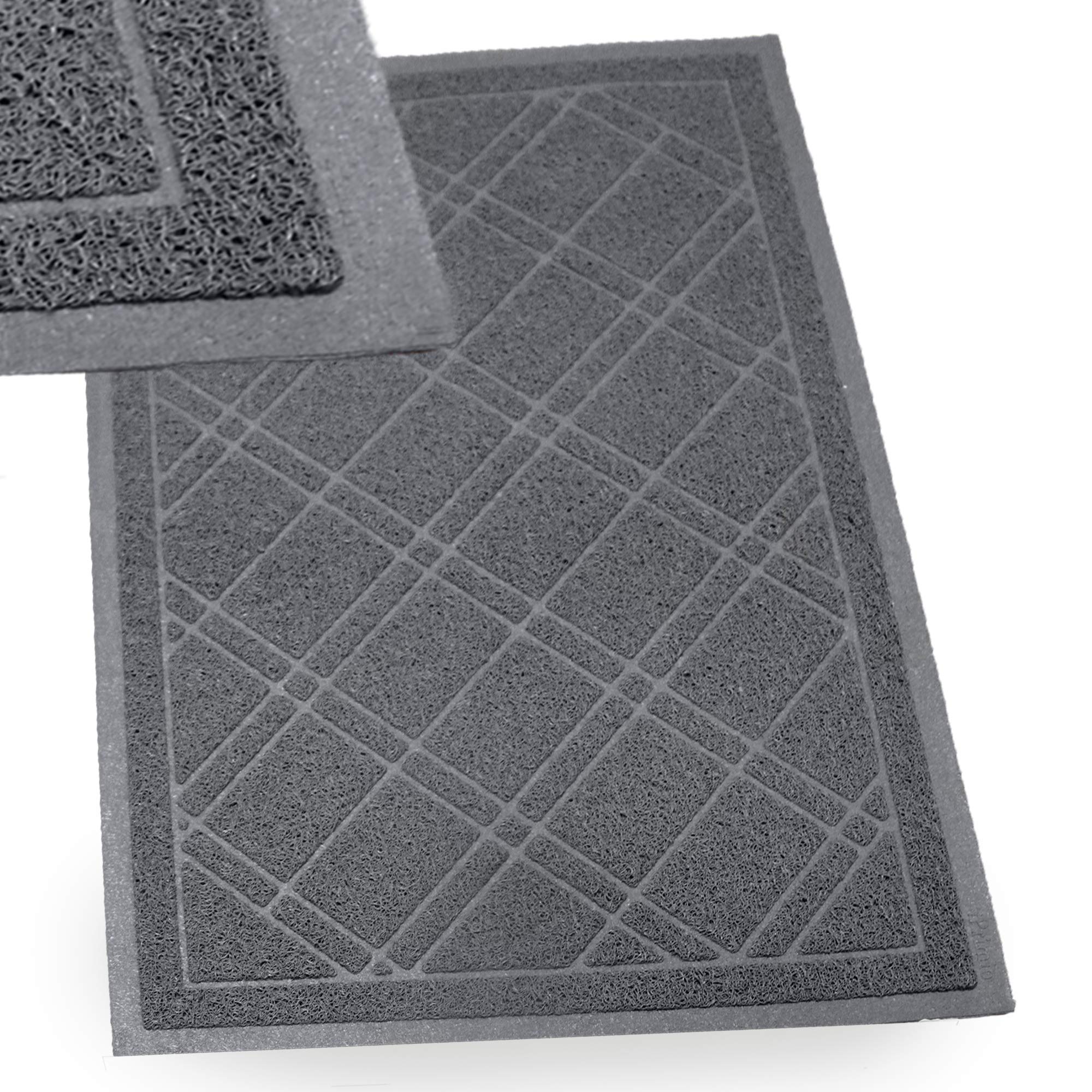 IPRIMIO Bathroom Mat for Shower, Bath, Low Profile. Non Slip, Nursing Homes, Bathtub and Sink – 35x23 Gray Plaid Design – Duraloop Anti Slip Durable Washable - Strong Dirt Absorbent Inside Floor Mat