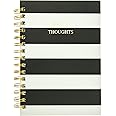 Graphique Classic Charm Hard Cover Journal w/ Elegant Black and White Stripes & "Happy Thoughts" in Embellished Gold Foil Across the Cover, 160 Ruled Pages, 6.25" x 8.25" x 1"