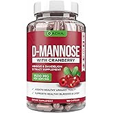 Natural D-Mannose Capsules 4-in-1 Formula - 120 CAPS, 1500 MG Cranberry, Dandelion, Hibiscus Flower Extract, Pills for Supporting Bladder and Urinary Tract Health