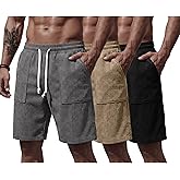 August Alley 3 Pack Men's Shorts 7 Inch Corduroy Baggy Sweatshorts Casual Loose Elastic Drawstring Pocket Lightweight Shorts