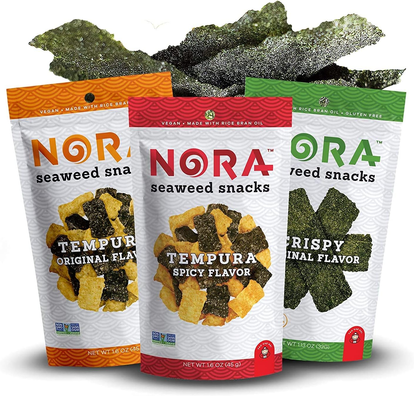 Variety Tempura Seaweed Snacks, Roasted Seaweed Sheets, Dairy Free Snacks - Korean Snacks - Seaweed Snacks Organic - Spicy Seaweed Chips - Organic Seaweed Snack - NORA Seaweed Snacks (Variety 4 Pack)