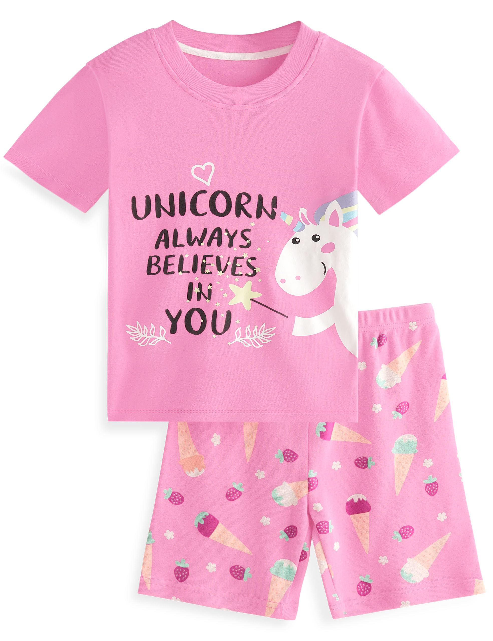Yoofoss Toddler Pajamas Organic Cotton Baby Girl Boy Pajamas Summer Short Sleeve Kids Clothes Snug Fit Pjs Set 2 Piece Pink Unicorn