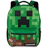 AI ACCESSORY INNOVATIONS Minecraft Backpack for Boys &amp; Girls, Big Face Creeper School Bag with Front Pocket, TNT Rubber Molded Dangle, Green