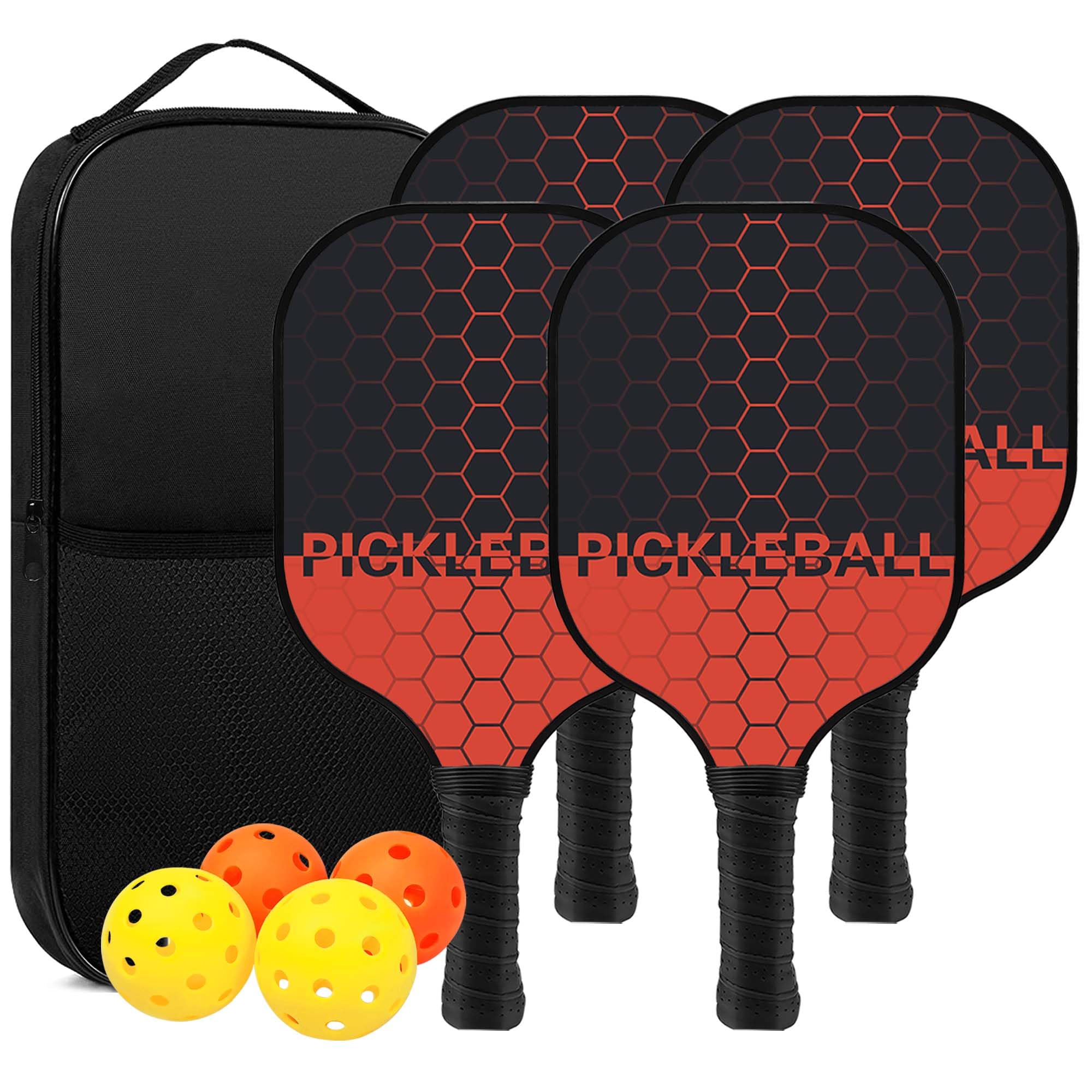 Touyinger Pickleball Paddles, Pickleball Set with Fiberglass Surface PickleBall Racket with 4 Balls Equipment and Portable Bag, Indoor & Outdoor Pickleball Sports for Men Women
