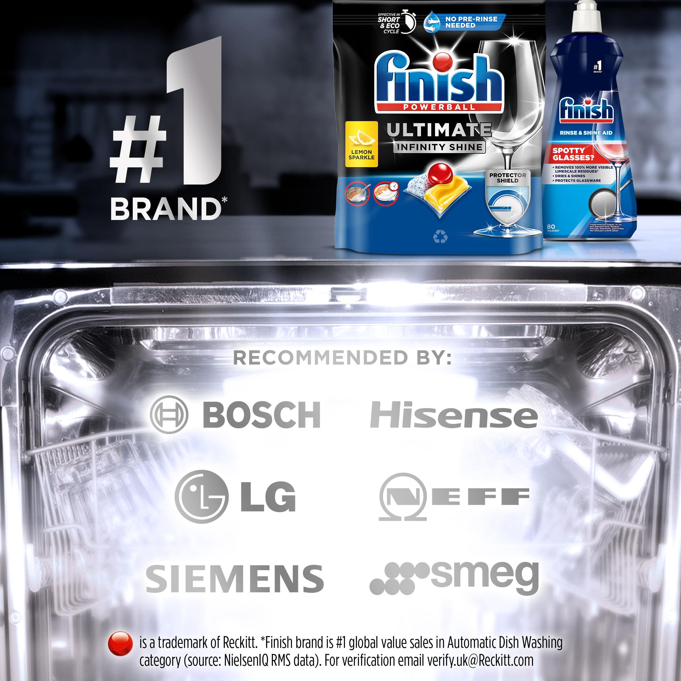 Finish Dishwasher Tablet, Ultimate Infinity Shine, 100 Tablets, Lemon Sparkle, Clean & Shine Detergent Tabs, Tough on Grease Stains, Effective for Short Eco Cycle