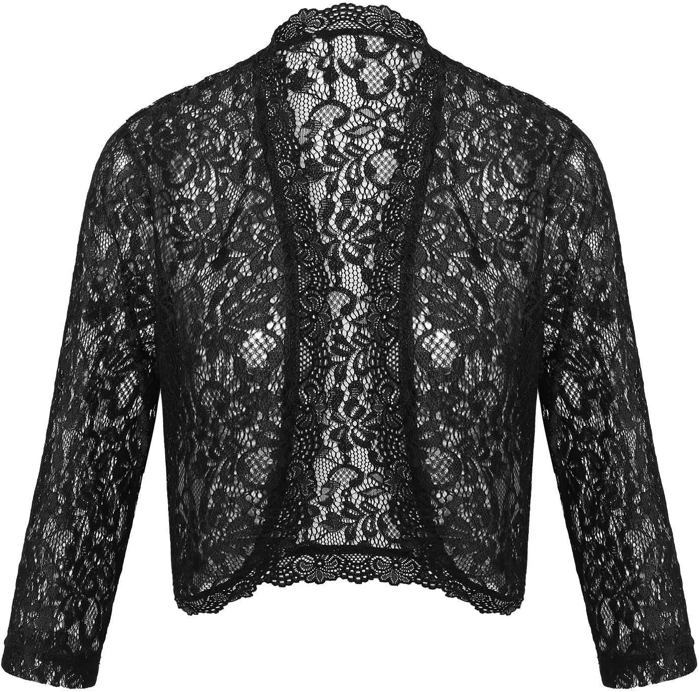 ThinIce Women's Lace Bolero Shrug 3/4 Sleeve See Through Wedding Cardigan Jacket