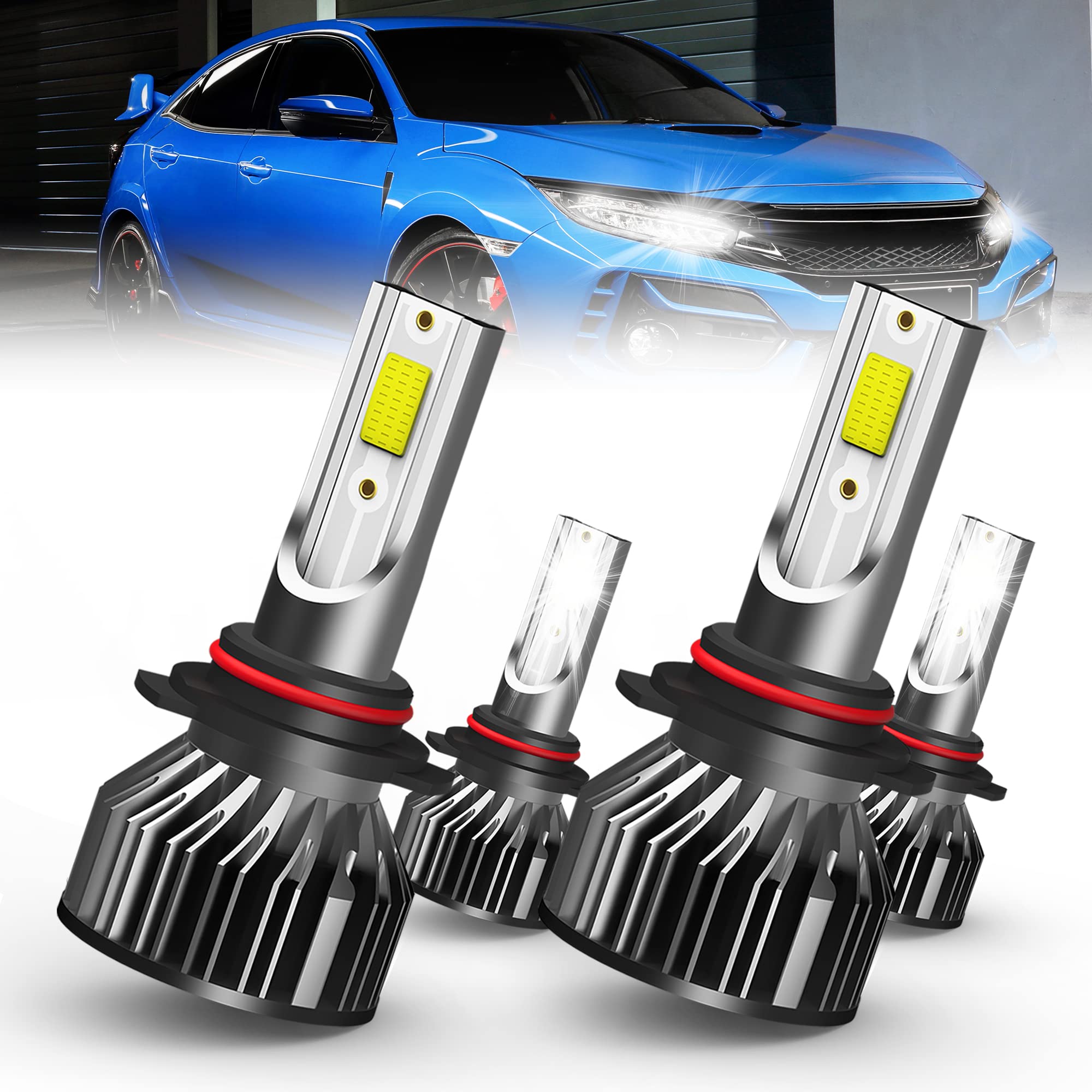 Photo 1 of QIPEIZSP compatible with Honda Civic (2004-2013,2014-2015 Sedan) Bulbs combo, 9005 High Beam and 9006 Low Beam Bulbs combo, 24000LM 6500K Lights, IP68 Waterproof, Pack of 4