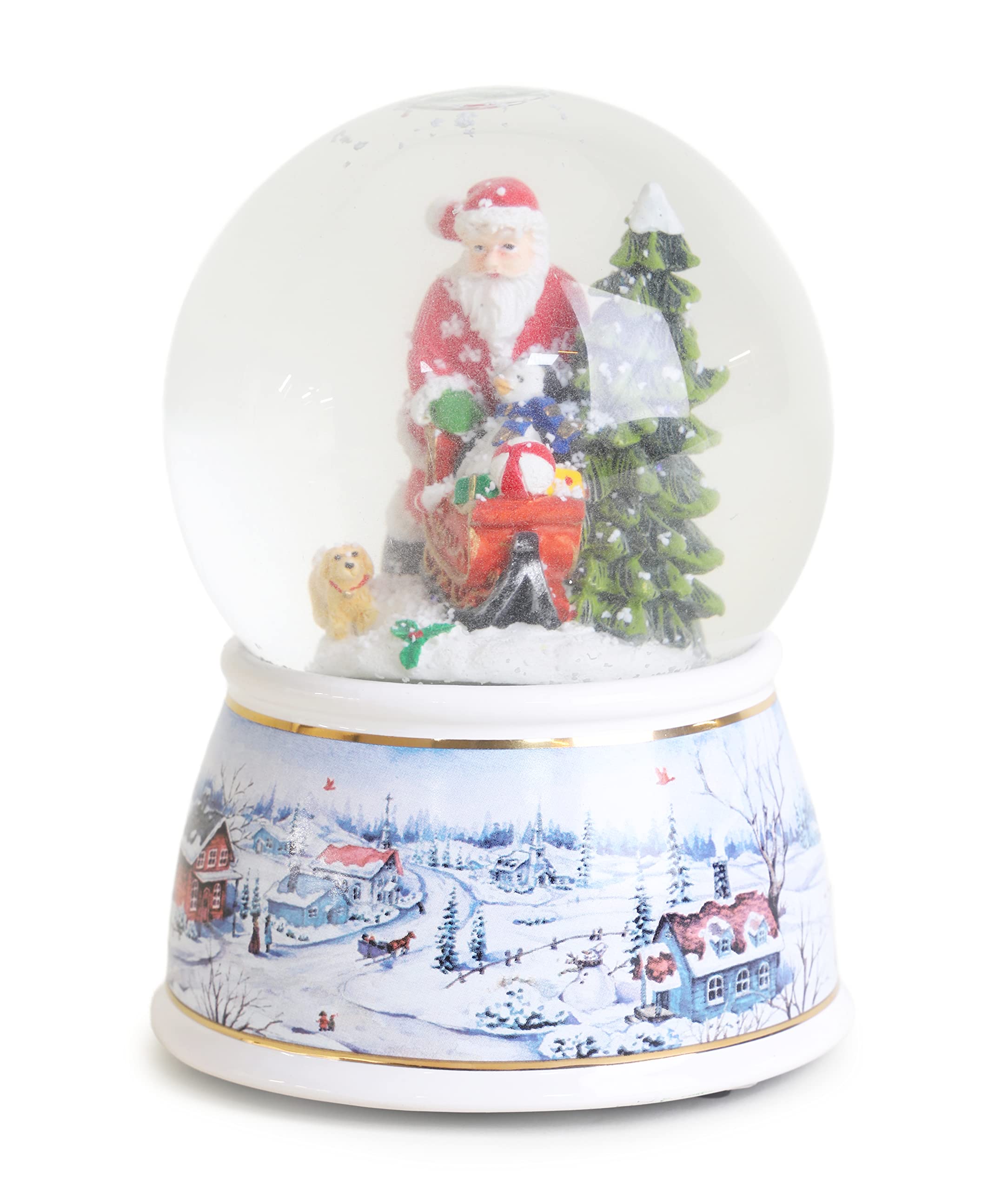 Christmas Concepts® Musical Christmas Resin Decoration With Christmas Globe + LED Lights Battery Operated (140mm (5.6") Santa & Dog)