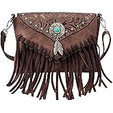 LAVAWA Small Crossbody Bags for Women Crossbody Handbag Fringe Purse Tassel Shoulder Bag Turquoise Concho Wallet