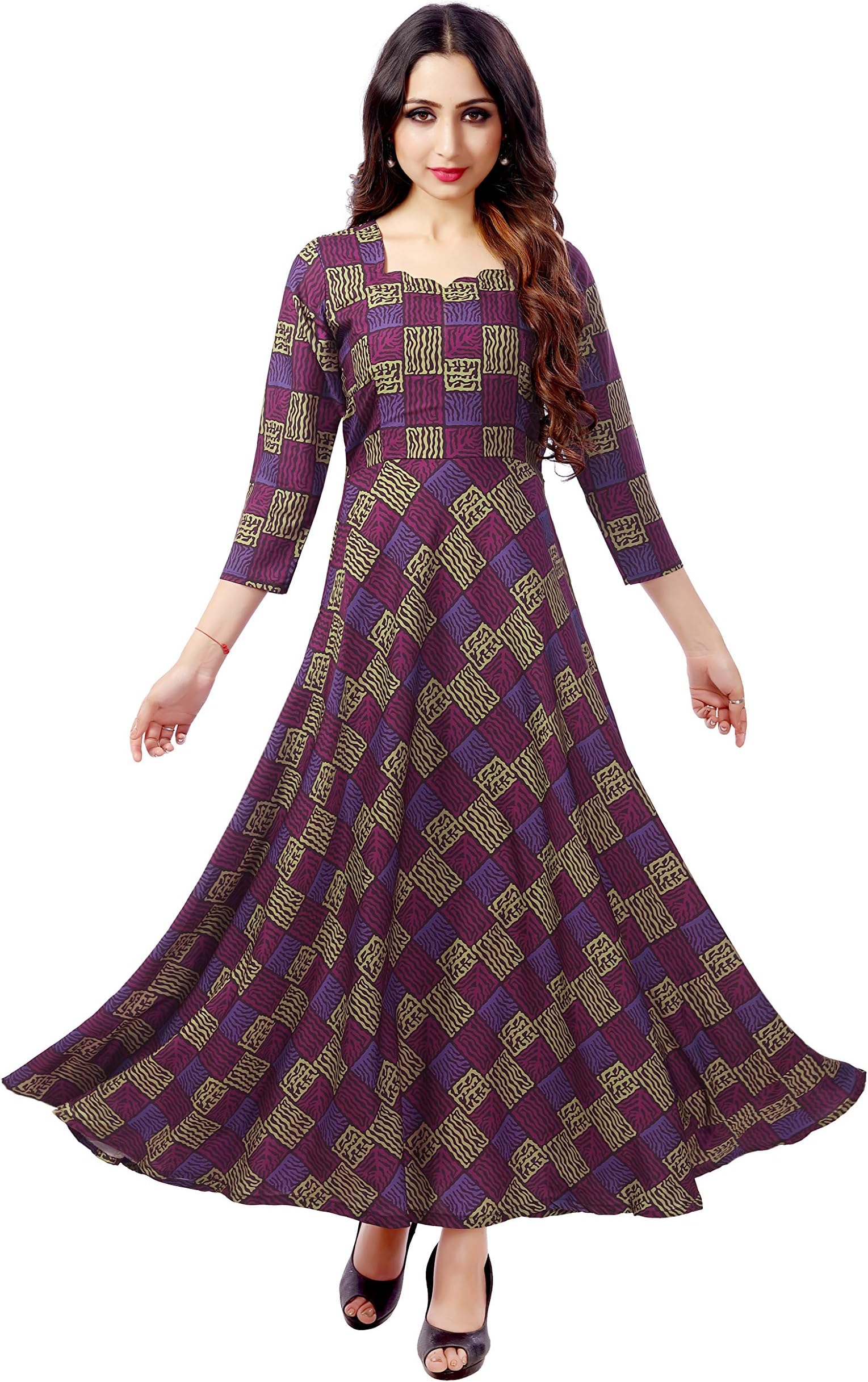 VenisaWomen's Rayon Printed Long Length Anarkali Kurti (209(XL)_Magenta_X-Large)
