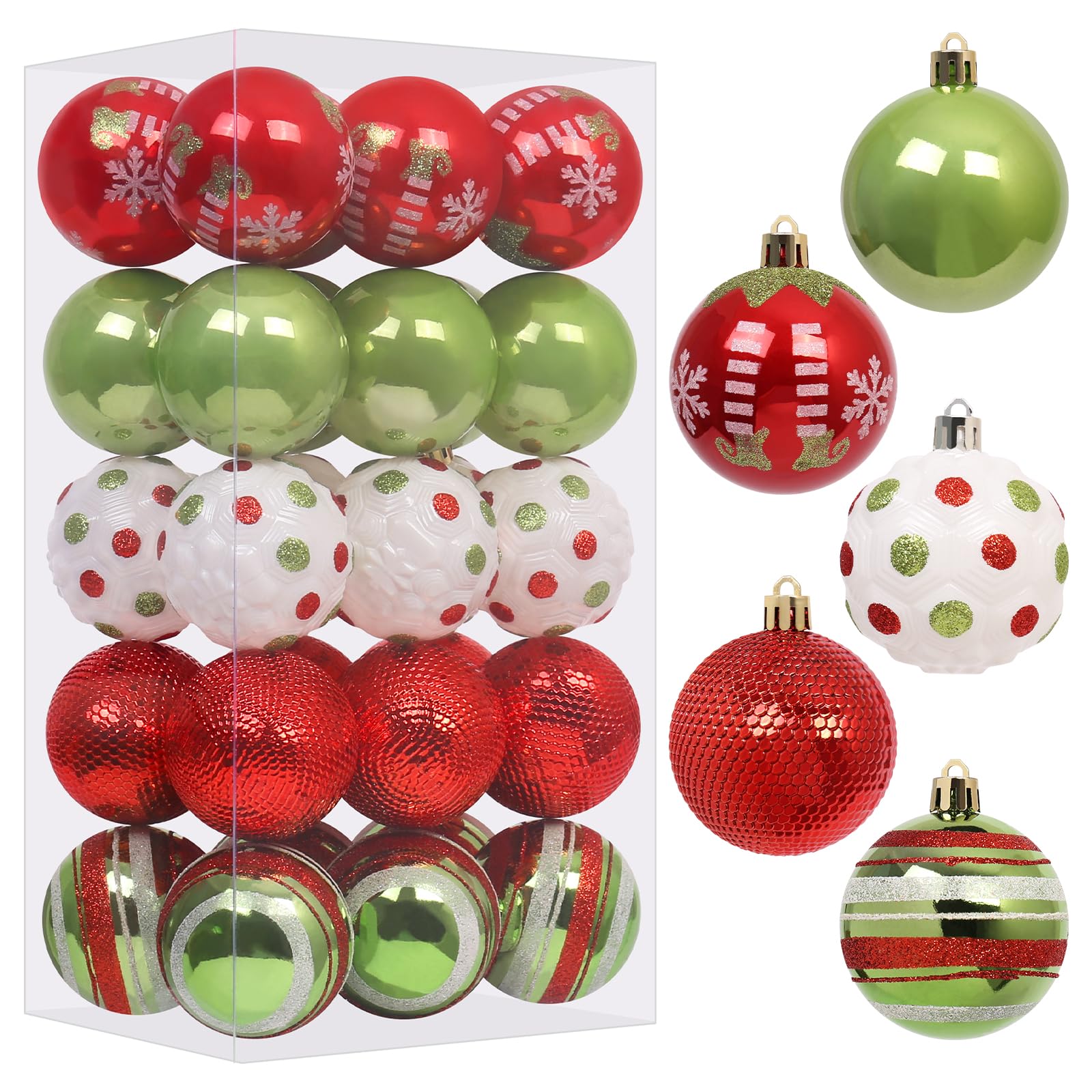 Photo 1 of RoseCraft 30PCS Christmas Ornaments Set, 60MM/2.36" Red Green White Christmas Balls, Shatterproof Plastic Xmas Decorations for Christmas Tree Hanging Holiday Party Decor.