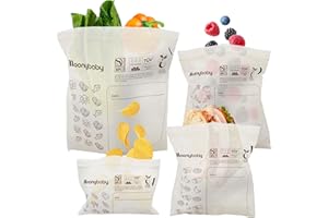Moonybaby Compostable Food Storage Bags (1 Box-60 Snack, 30 Sandwich, 30 Quart and 25 Gallon), Organic Food Storage Container with Food-Safe Zip Seal