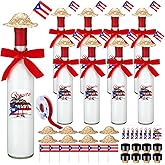 DoubleFill 8 Set Puerto Rico Wine Bottles 16 oz Glass Coquito Bottles with Airtight Cap Stickers Mini Straw Hats and Red Ribbon for Vanilla Extract Homemade Brewing Beverages Liqueur