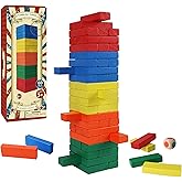 GOTHINK Wooden Blocks Stacking Game with Storage Box, 60PCS Toppling Colorful Tower Building Blocks Balancing Puzzles Montessori Toys Learning Sorting Family Games Educational Toys Gifts for Kids