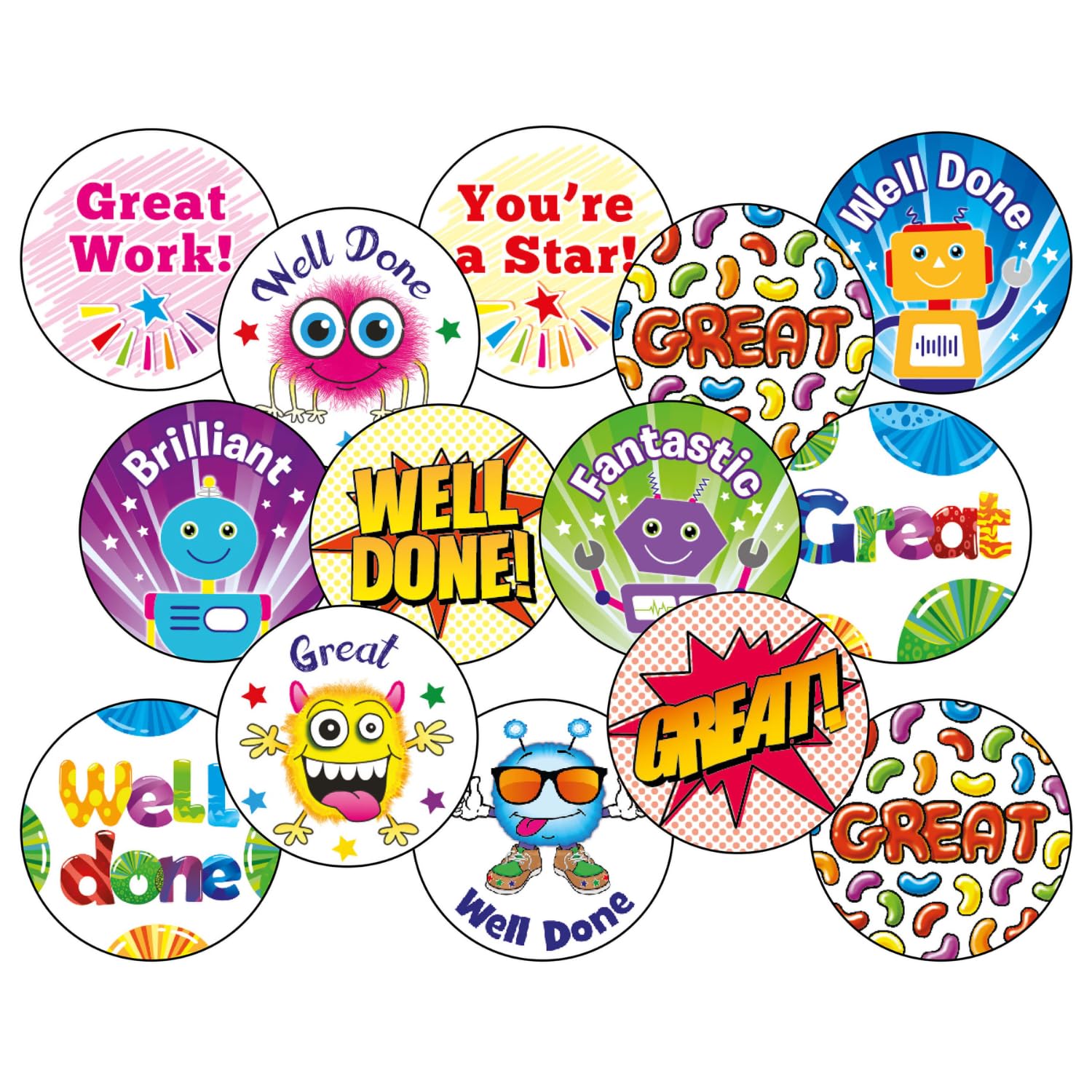 300 Mixed Scented Smelly Well Done Great Work Motivational Childrens Pupils Teachers School Praise Reward Stickers Value Pack 25mm Primary Teaching Services