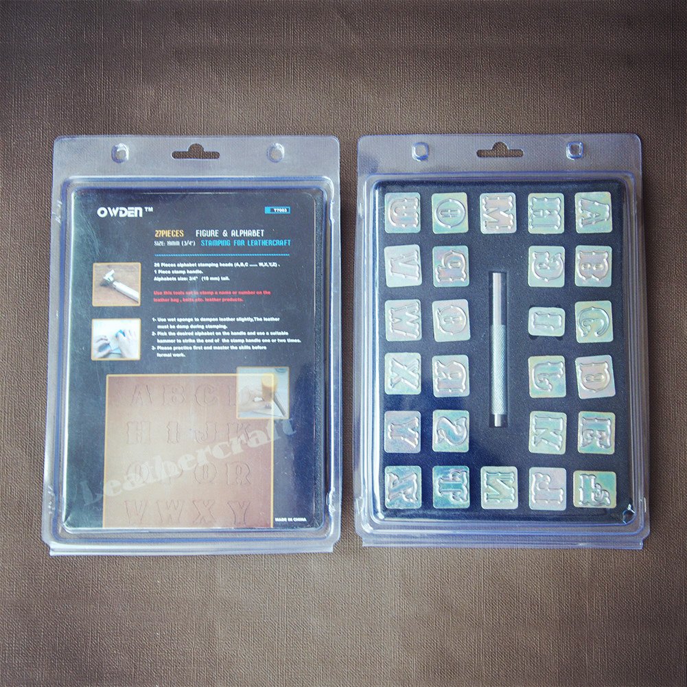 OWDEN Professional 27 Pieces Alphabet Stamp Tool Set for Leathercraft (3/4 Inch, 19 mm Tall), Leather Stamp Tools.