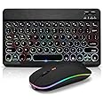 Ultra-Slim Bluetooth Keyboard and Mouse Portable Mini Wireless Keyboard Rechargeable 7-Color Backlit for Apple iPad iPhone Samsung Tablet iPhone Smartphone iOS Android Windows, Round Keys Black
