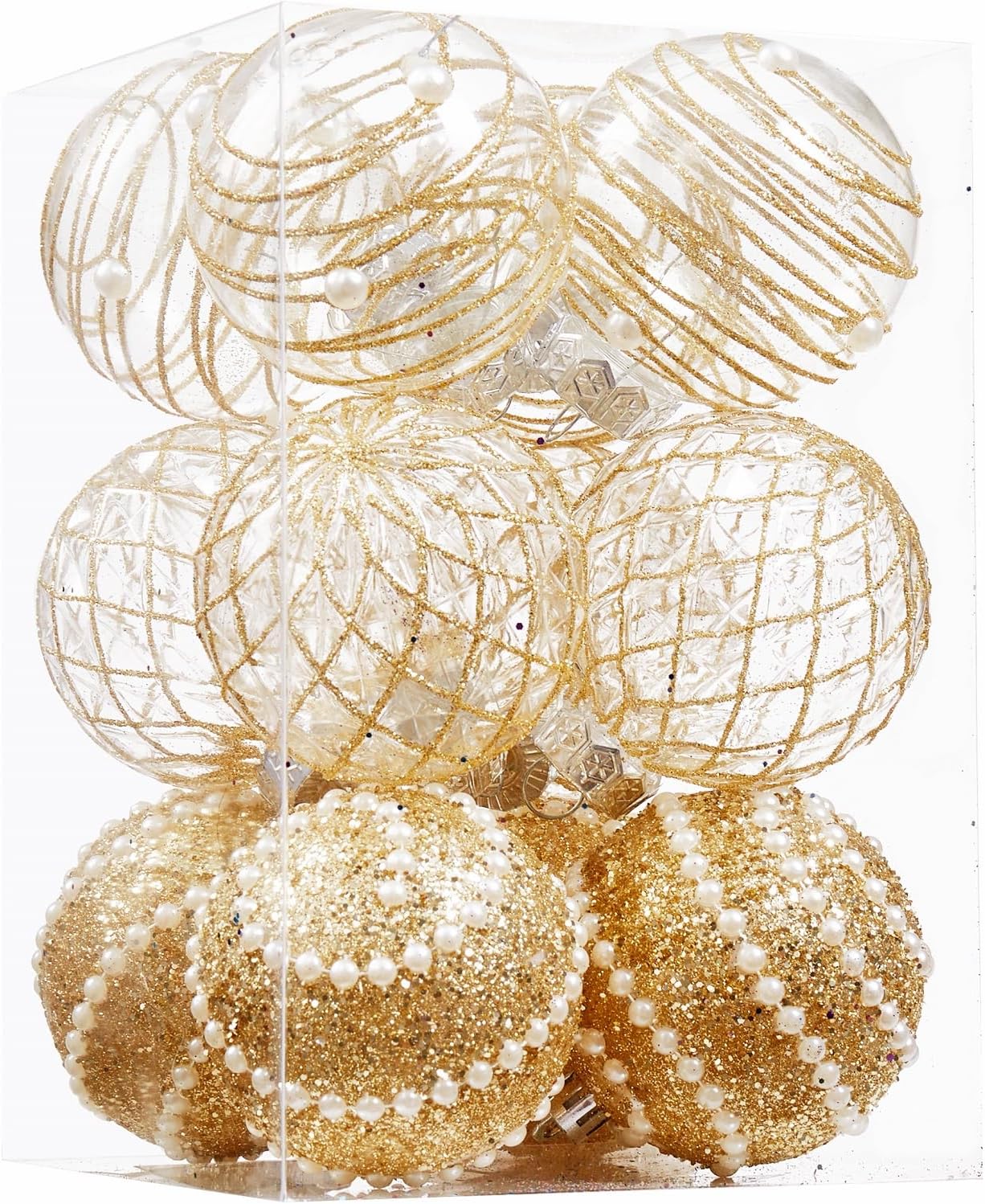 Ornaments - 12CT Christmas Ball Ornaments Gold Shatterproof Clear Large Plastic Christmas Tree Decoration, Delicate Hanging Ornaments for Xmas Party, Wedding, Holiday and Home Décor(70mm/2.76