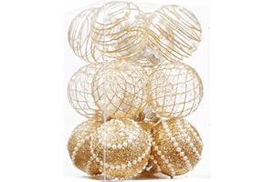 CHRISWISH 12CT Christmas Ball Ornaments Gold Shatterproof Clear Large Plastic Christmas Tree Decoration, Delicate Hanging Ornaments for Xmas Party, Wedding, Holiday and Home Décor(70mm/2.76")