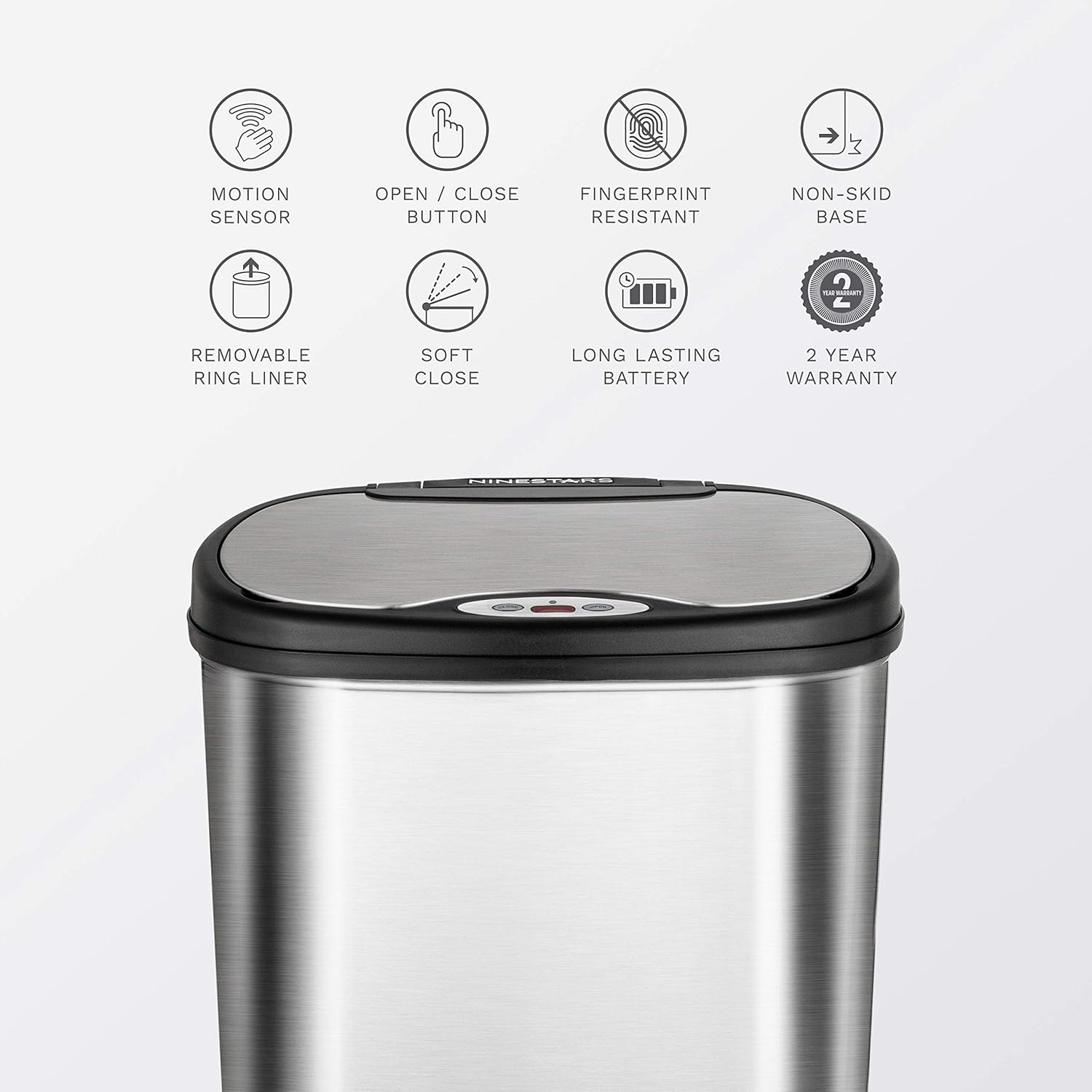 Ninestars DZT-50-13 Automatic Touchless Motion Sensor Oval Trash Can with Black Top, 13 gallon/50 L, Stainless Steel: Home & Kitchen