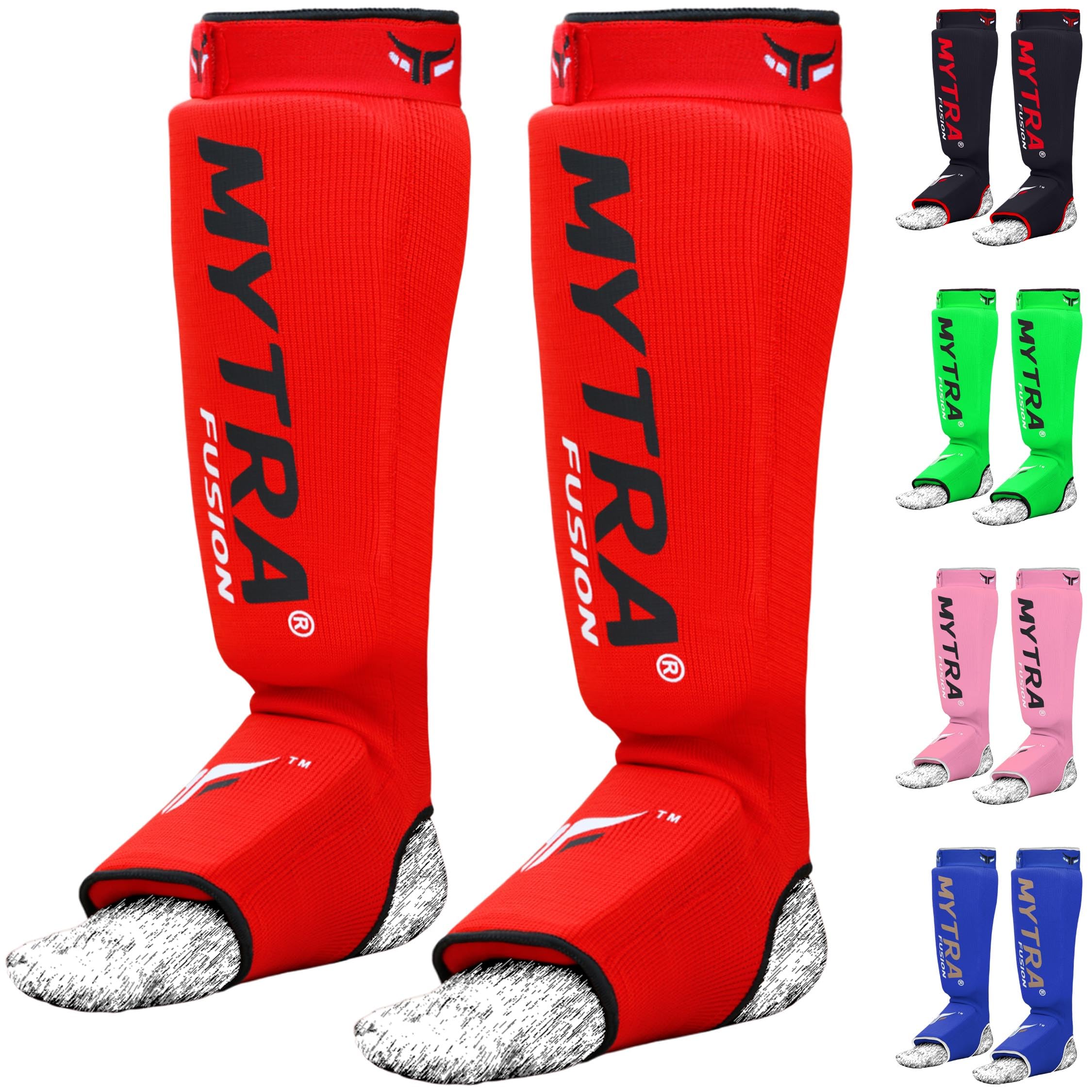 Mytra Fusion Shin Instep Guard Stretchable Polyester Fabric Padded Kickboxing Shin Guards Lightweight Training Shin Guards Muay Thai, MMA, Martial Arts Shinguards for Men & Women