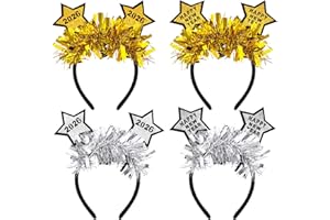 CIEOVO 4 Pieces 2026 Happy New Year Headband Tiara Glitter Star Sequins Headband for New Year Party Decoration Supplies