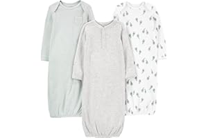 Simple Joys by Carter's Baby 3-Pack Cotton Sleeper Gowns, Heather/Stripe/Avocados, 0-3 Months