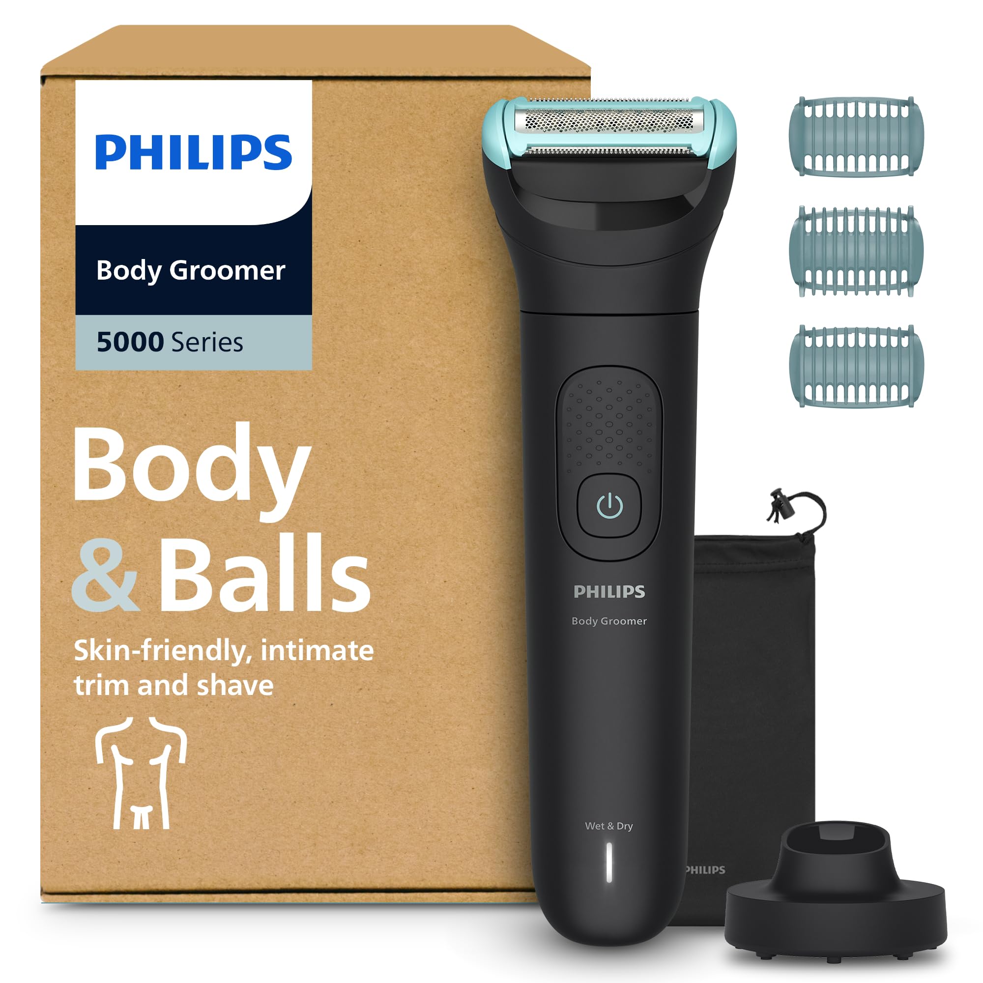 Philips Bodygroom Series 5000 – Trimmer für Männer mit Rasiersystem mit Dreifachschutz, auch zur Nutzung im Intimbereich, 100% duschfest, 100 Min. Laufzeit, Modell BG5485/30