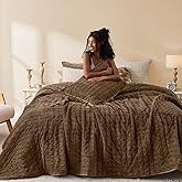 Wonderful Corduroy Stitch Cocoa Brown Quilt Set King, Striped Channel Stitch Flannel Lightweight Comforter, Pet-Friendly Classic Style Velvet Bedspread Coverlet Bedding Set for All Season, 106"x94"